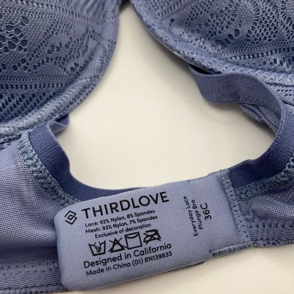 ThirdLove Geo Lace Plunge 24/7 Bra 36C Teal Blue Memory Foam Underwire - Picture 6 of 8